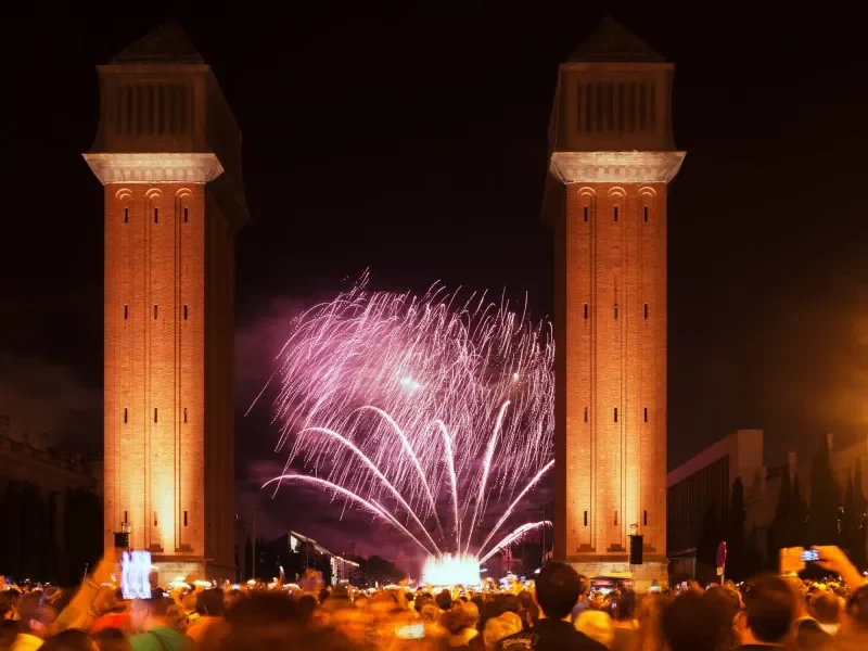 Fuegos artificiales en la fuente mágica